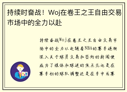 持续时奋战！Woj在卷王之王自由交易市场中的全力以赴