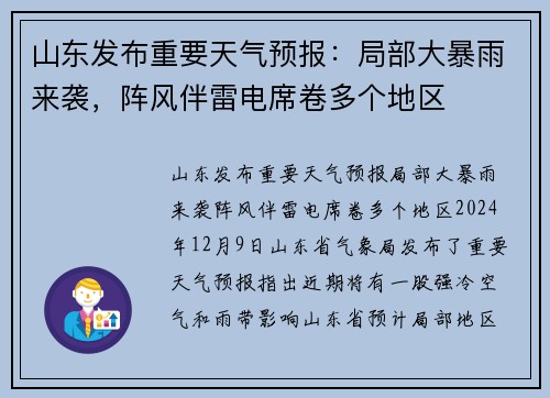 山东发布重要天气预报：局部大暴雨来袭，阵风伴雷电席卷多个地区
